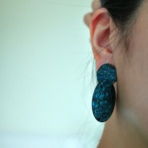 Blue and Black and Gold Speckled Earrings